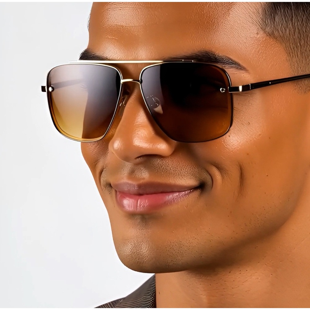 Men Sunglasses Gold Metal Frame Brown Gradient Lens Fashion UV400 Protection New